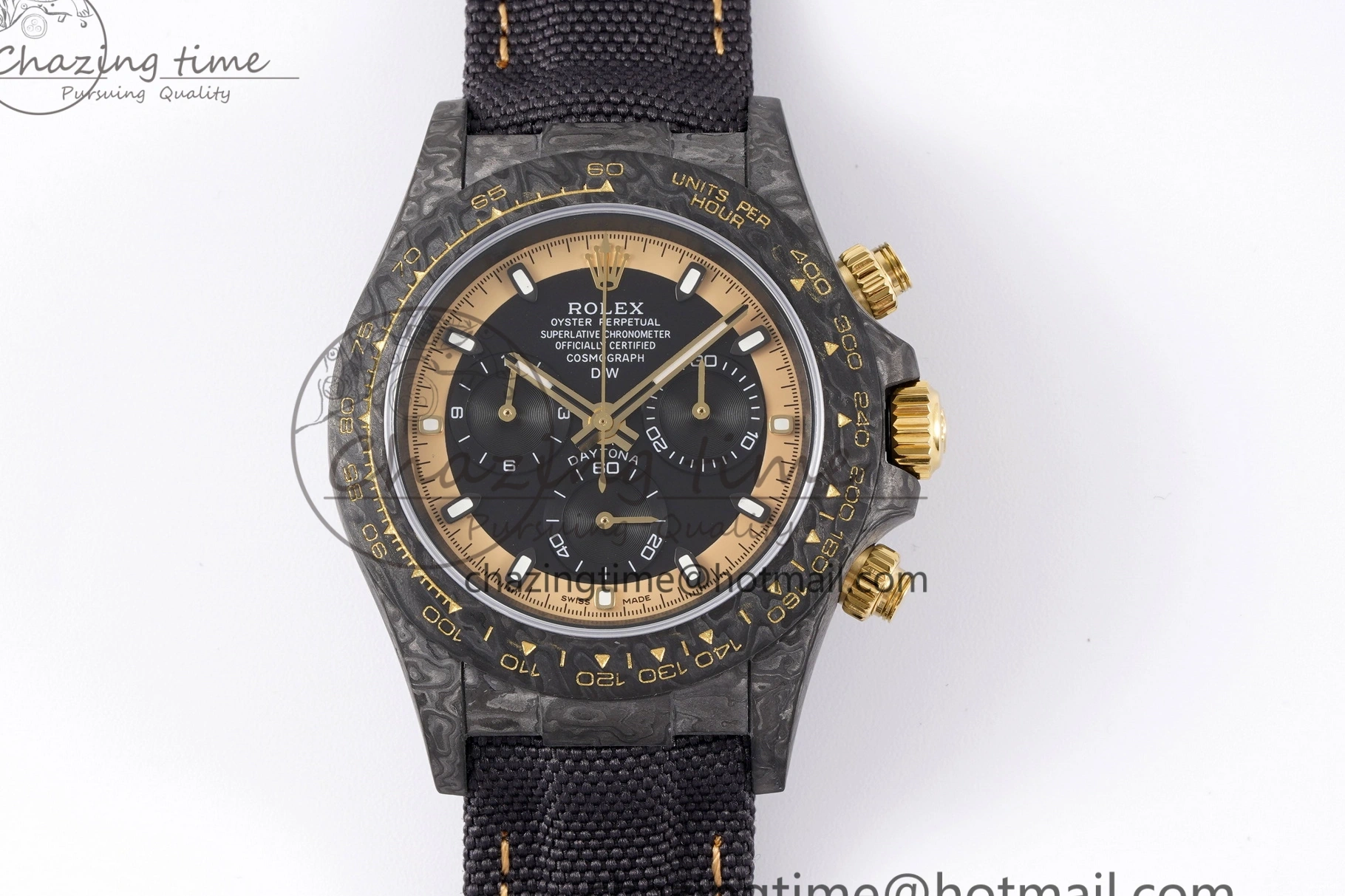 and Daytona Bezel Edition A7750 Black Gold DIWF Nylon Case DIW Carbon Black on Strap Dial 0117